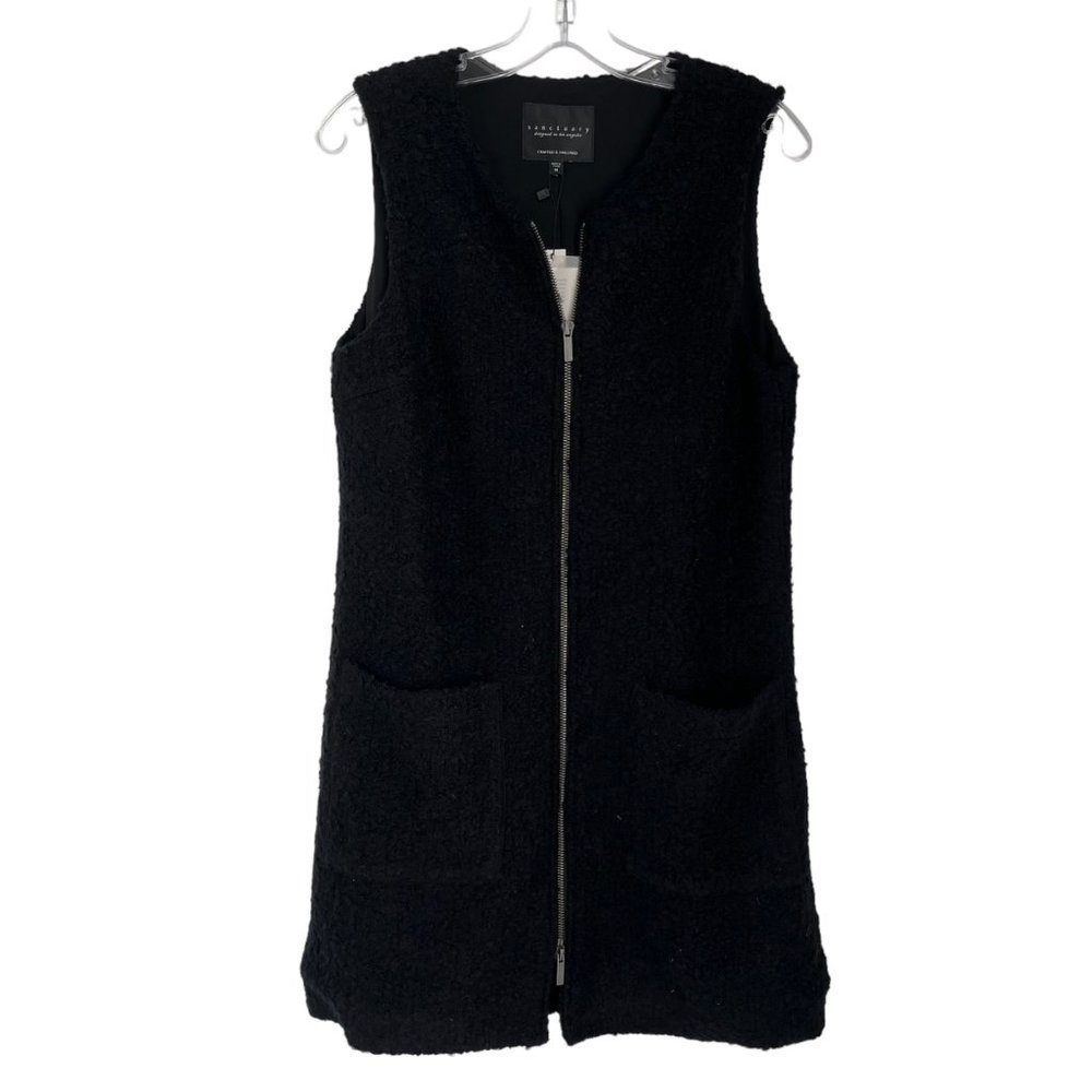 Sanctuary Sherpa Zip Mini Sweater Dress Sleeveless Lined Black Size Medium